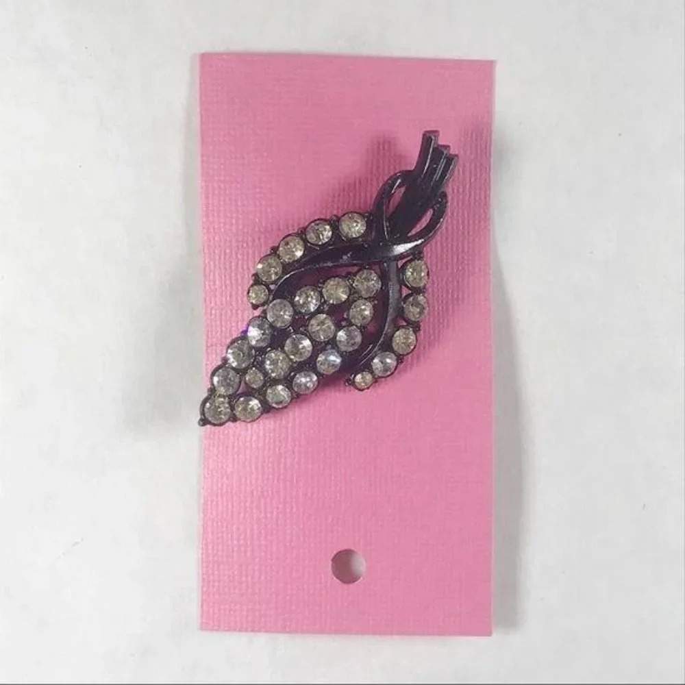 Vintage Silver and Black Wheat Rhinestone Brooch - Picture 2 of 5
